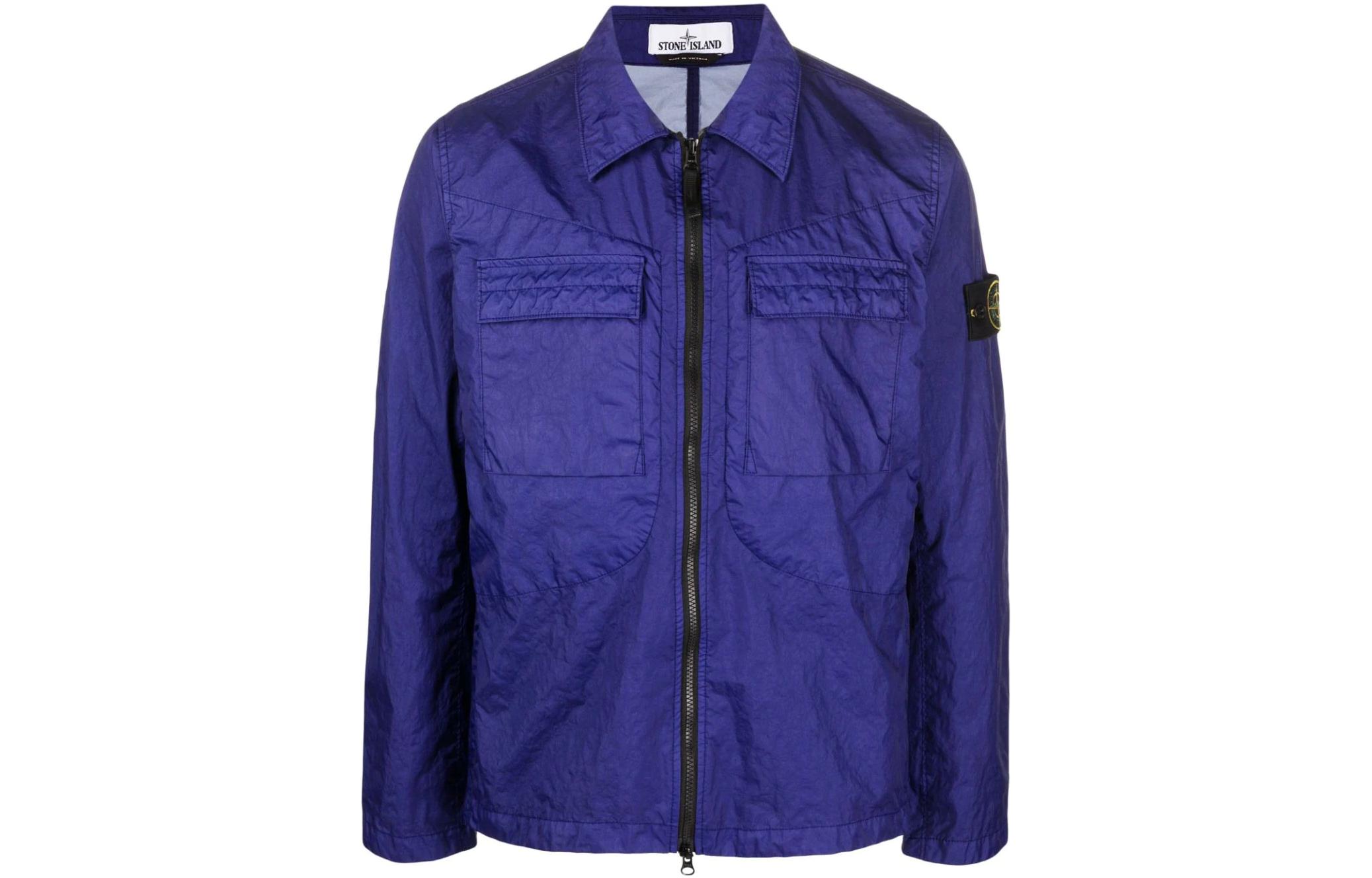 Stone Island SS22 Blue Crinkle Zip Jacket Men’s 761510323-V0022