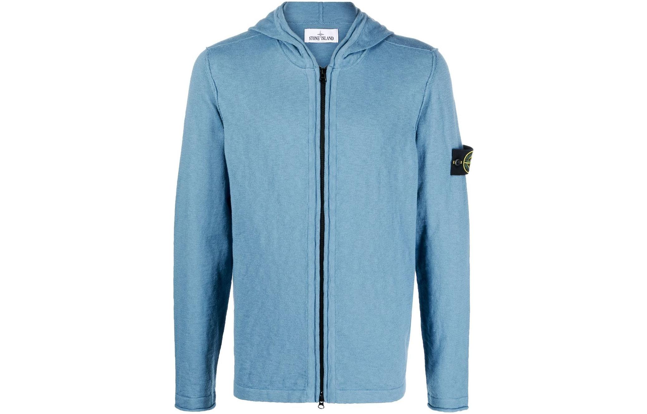 Stone Island SS22 Blue Hoodie Jacket with Logo Patch and Full Zip 7615544B0-V0046