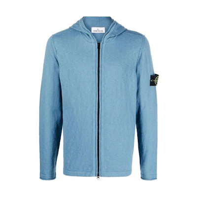 Stone Island SS22 Blue Hoodie Jacket with Logo Patch and Full Zip 7615544B0-V0046