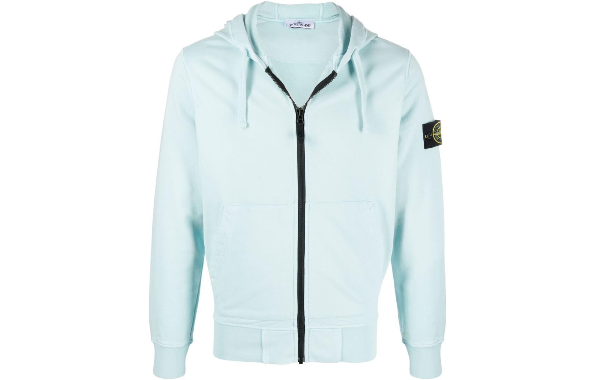 Stone Island SS22 Blue Hoodie with Solid Color and Logo Patch 761564251-V0044