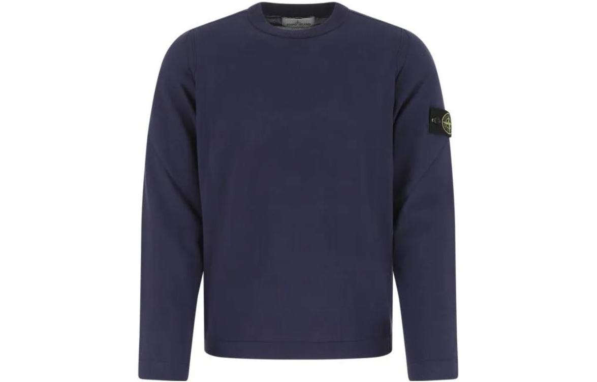 Stone Island SS22 Blue Logo Crewneck Knit Loose Fit Sweatshirt 7615563B6-V0027