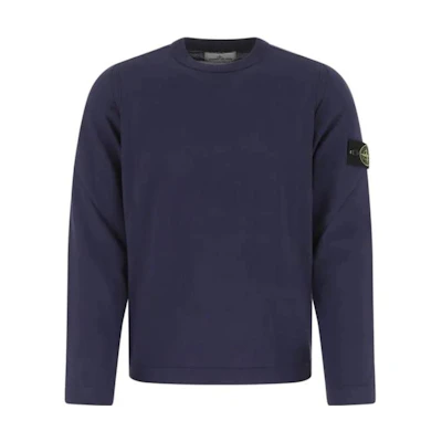 Stone Island SS22 Blue Logo Crewneck Knit Loose Fit Sweatshirt 7615563B6-V0027