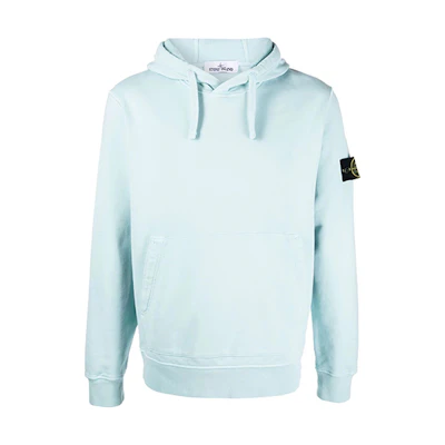 STONE ISLAND SS22 Blue Logo Patch Kangaroo Pocket Long Sleeve Sweatshirt Men. 761564151-V0044