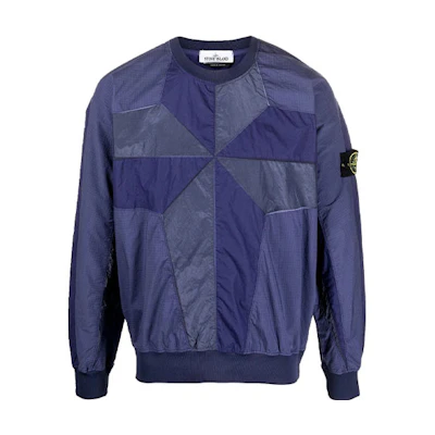 STONE ISLAND SS22 Blue Loose Fit Patchwork Knit Cardigan Sweater 761560254-V0027