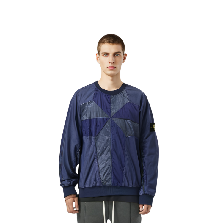 Details for ストーンアイランド SS22 ブルー ルーズフィット パッチワーク ニット カーディガン セーター 761560254-V0027