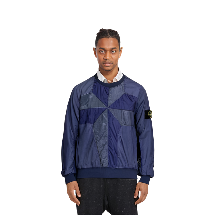 Sizing ストーンアイランド SS22 ブルー ルーズフィット パッチワーク ニット カーディガン セーター 761560254-V0027