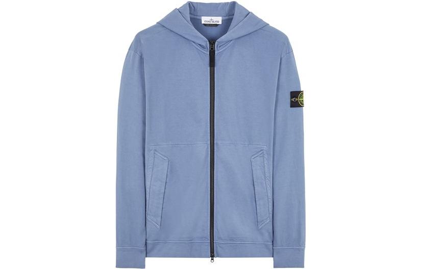 Stone Island SS22 Blue Men’s Zip-Up Hoodie with Logo Patch 761563650-V0046