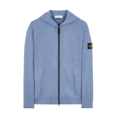 Stone Island SS22 Blue Men’s Zip-Up Hoodie with Logo Patch 761563650-V0046