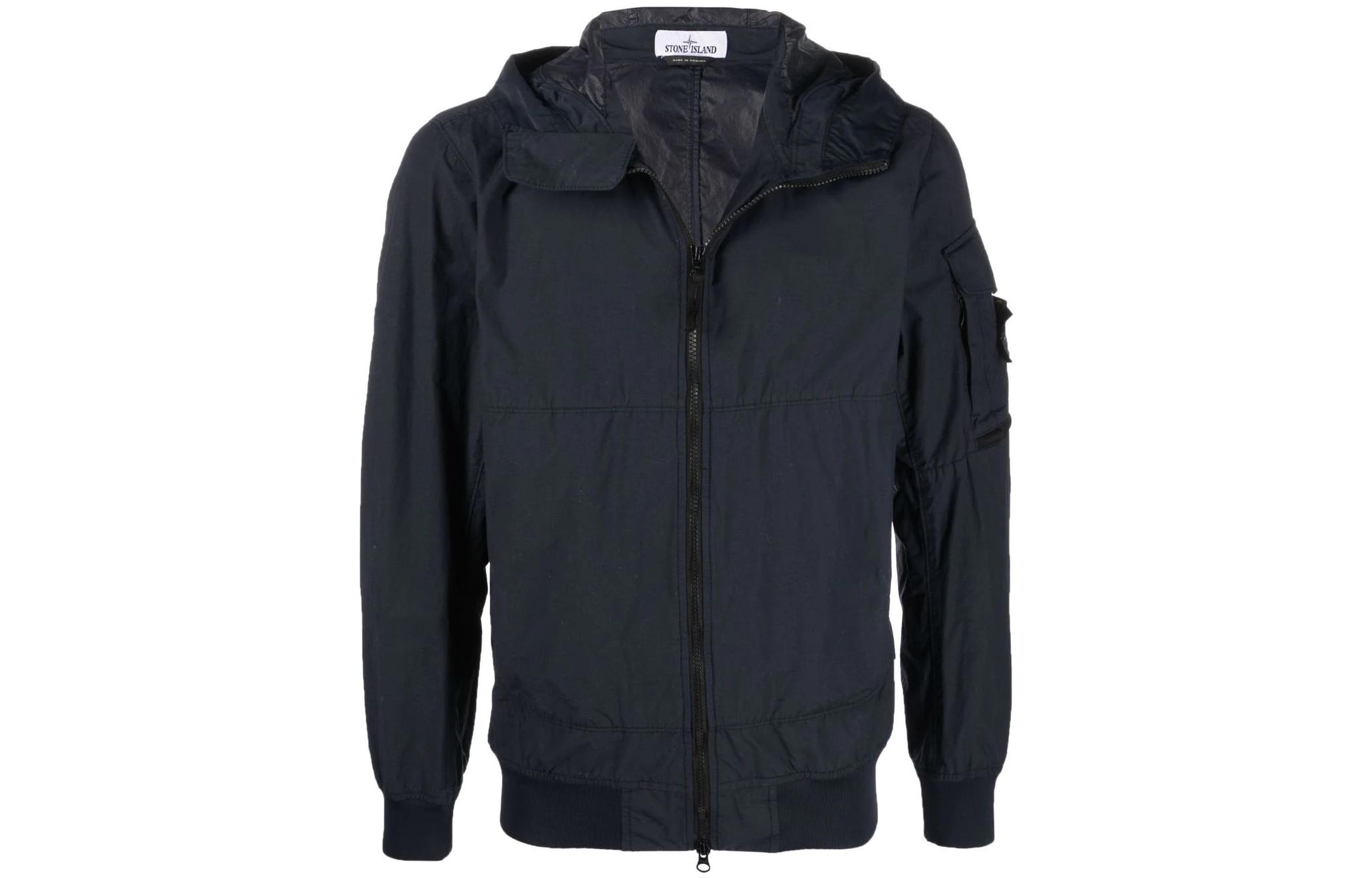 Stone Island SS22 Blue Plain Badge Patch Zip-Up Hoodie Jacket 761540632-V0020