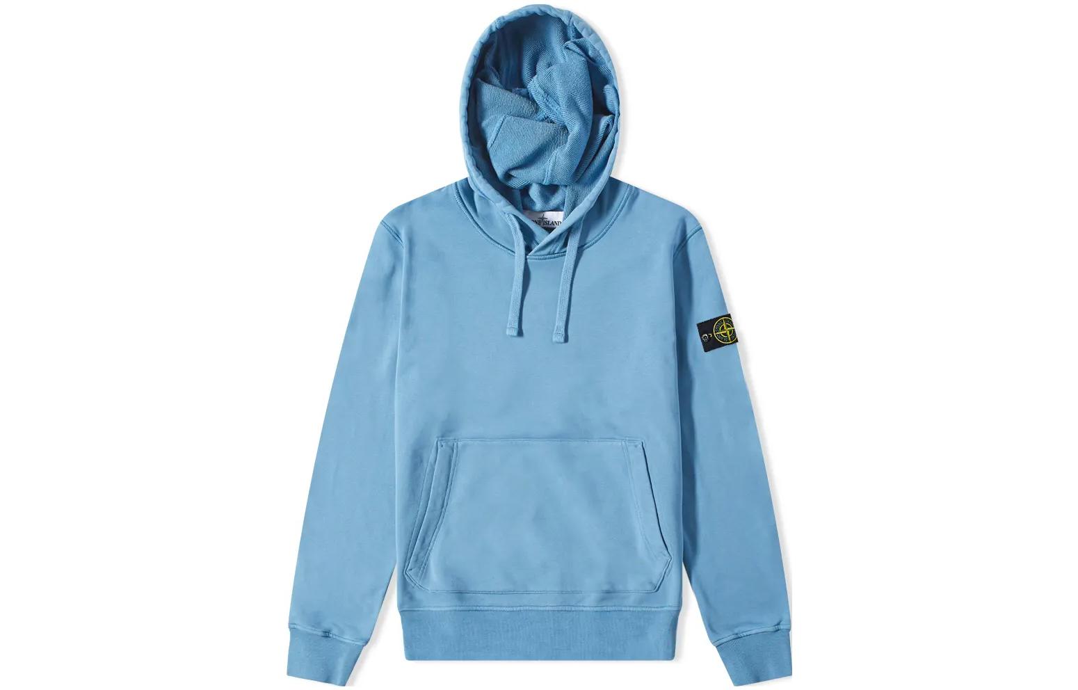 Stone Island SS22 Blue Pullover Hoodie with Logo 761564151-V0046