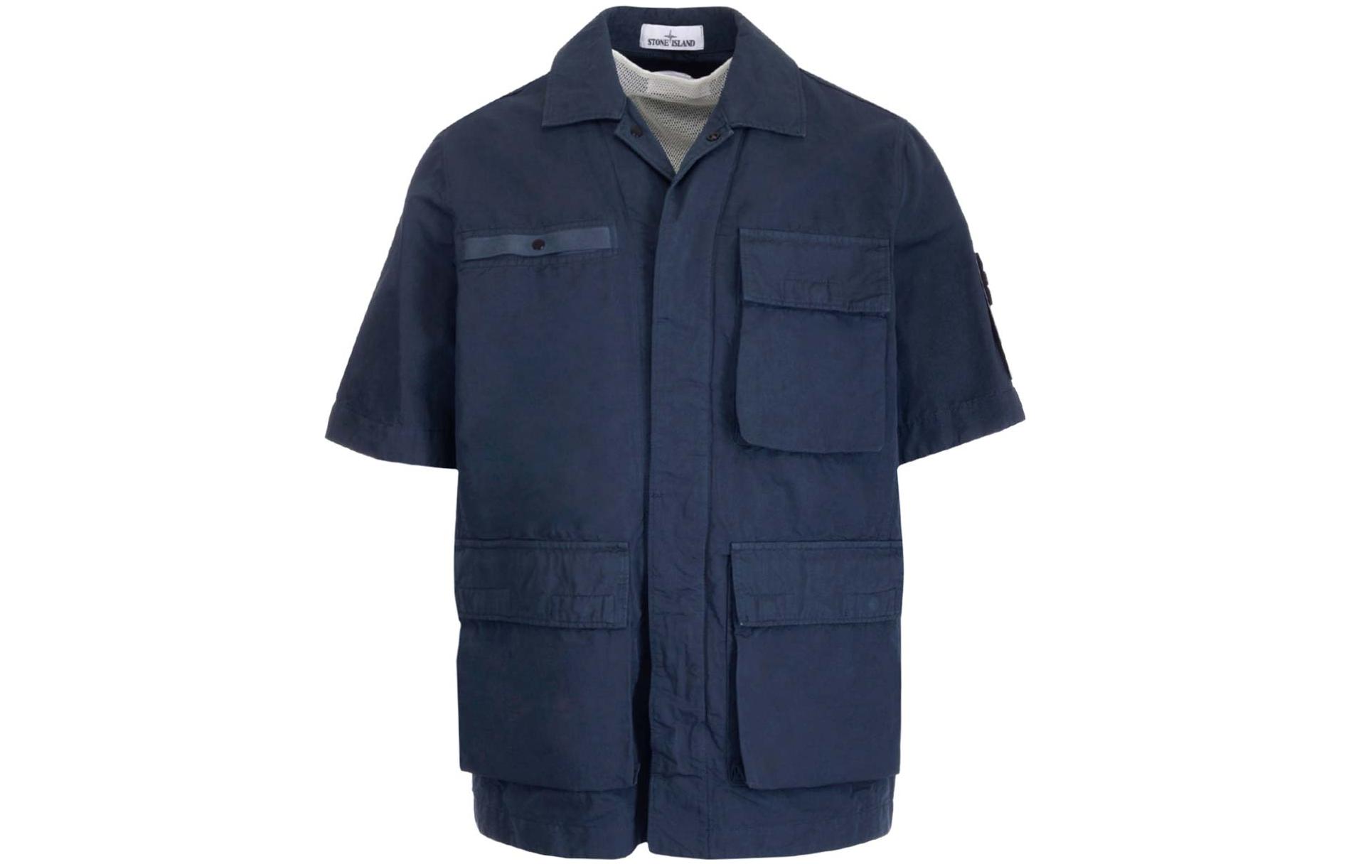 Stone Island SS22 Blue Short-Sleeve Shirt Jacket with Multi-Pockets Men 761542406-V0024