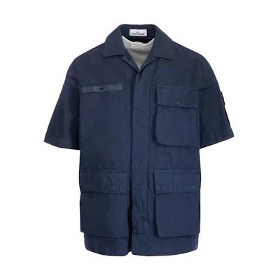 Stone Island SS22 Blue Short-Sleeve Shirt Jacket with Multi-Pockets Men 761542406-V0024