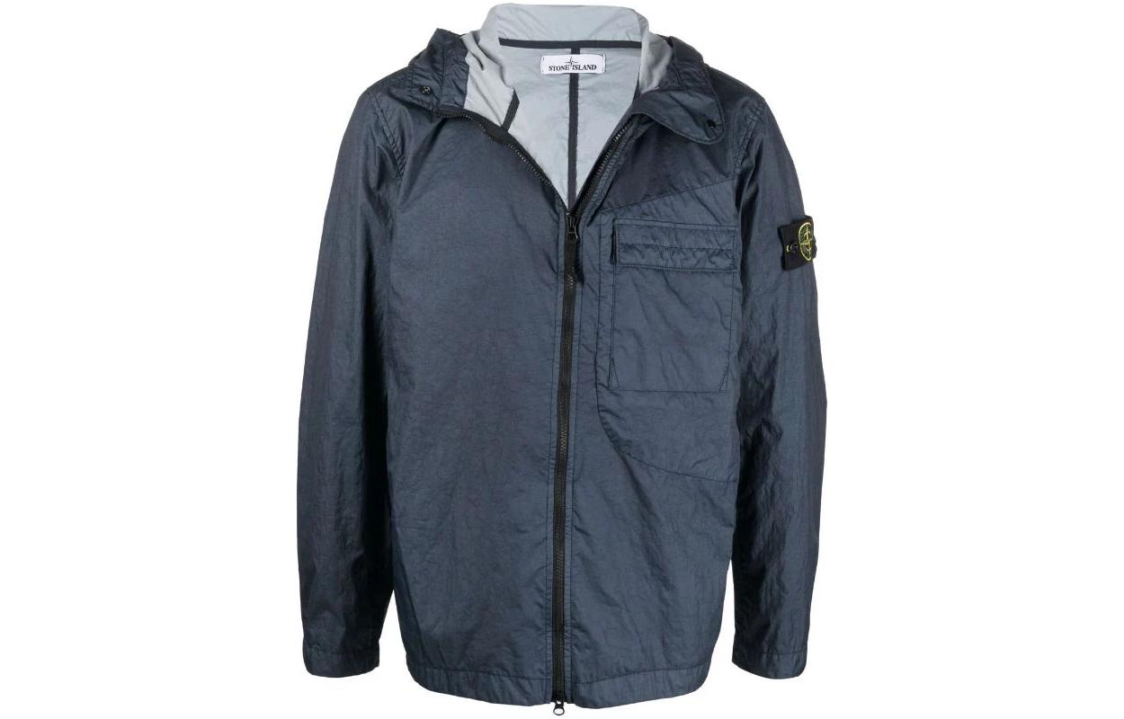 Stone Island SS22 Blue Windbreaker Jacket with Badge & Pocket for Men 761540223-V0024