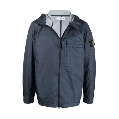Stone Island SS22 Blue Windbreaker Jacket with Badge & Pocket for Men 761540223-V0024