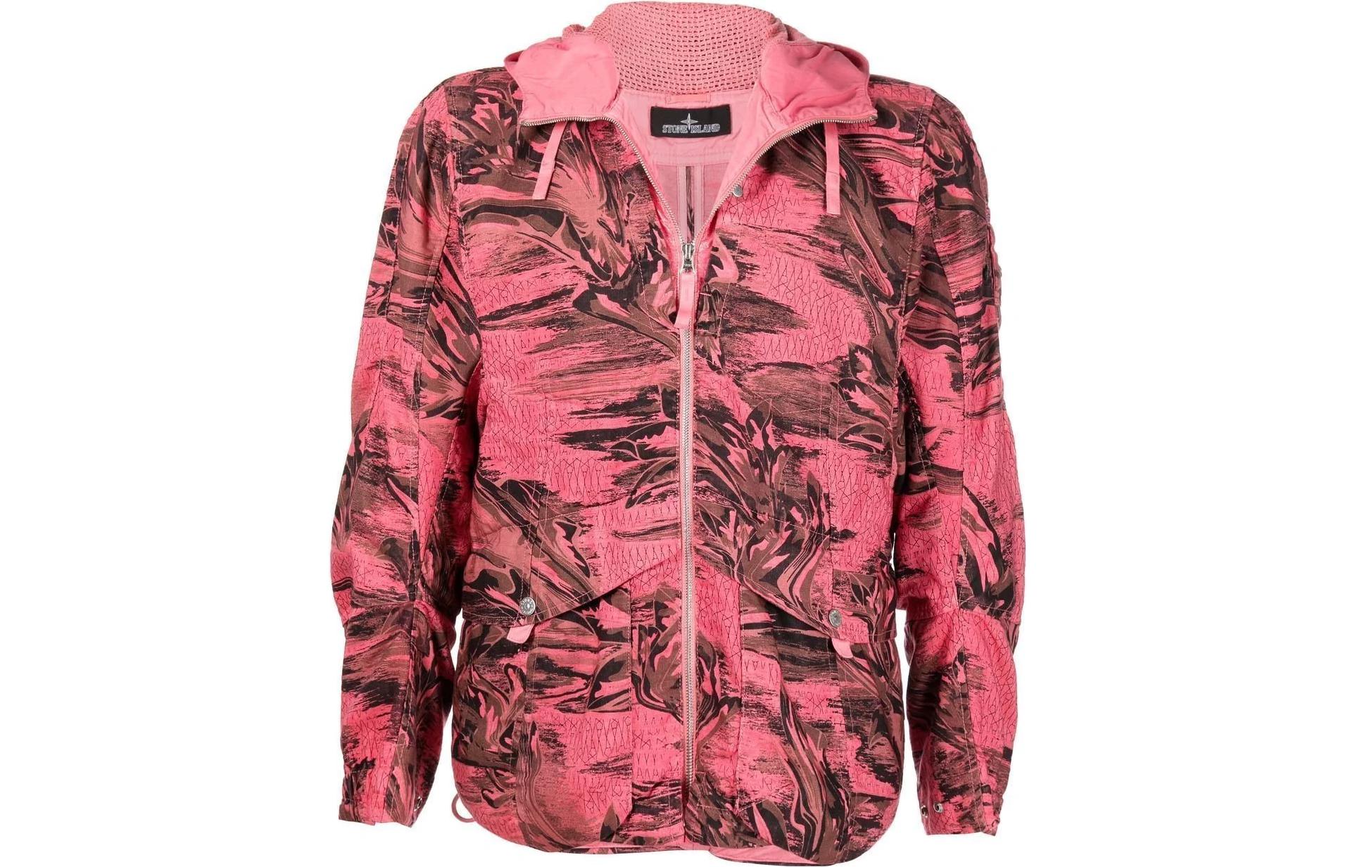 Stone Island SS22 Camo Ripple Print Hoodie Zip Jacket Red 761940516-V0087