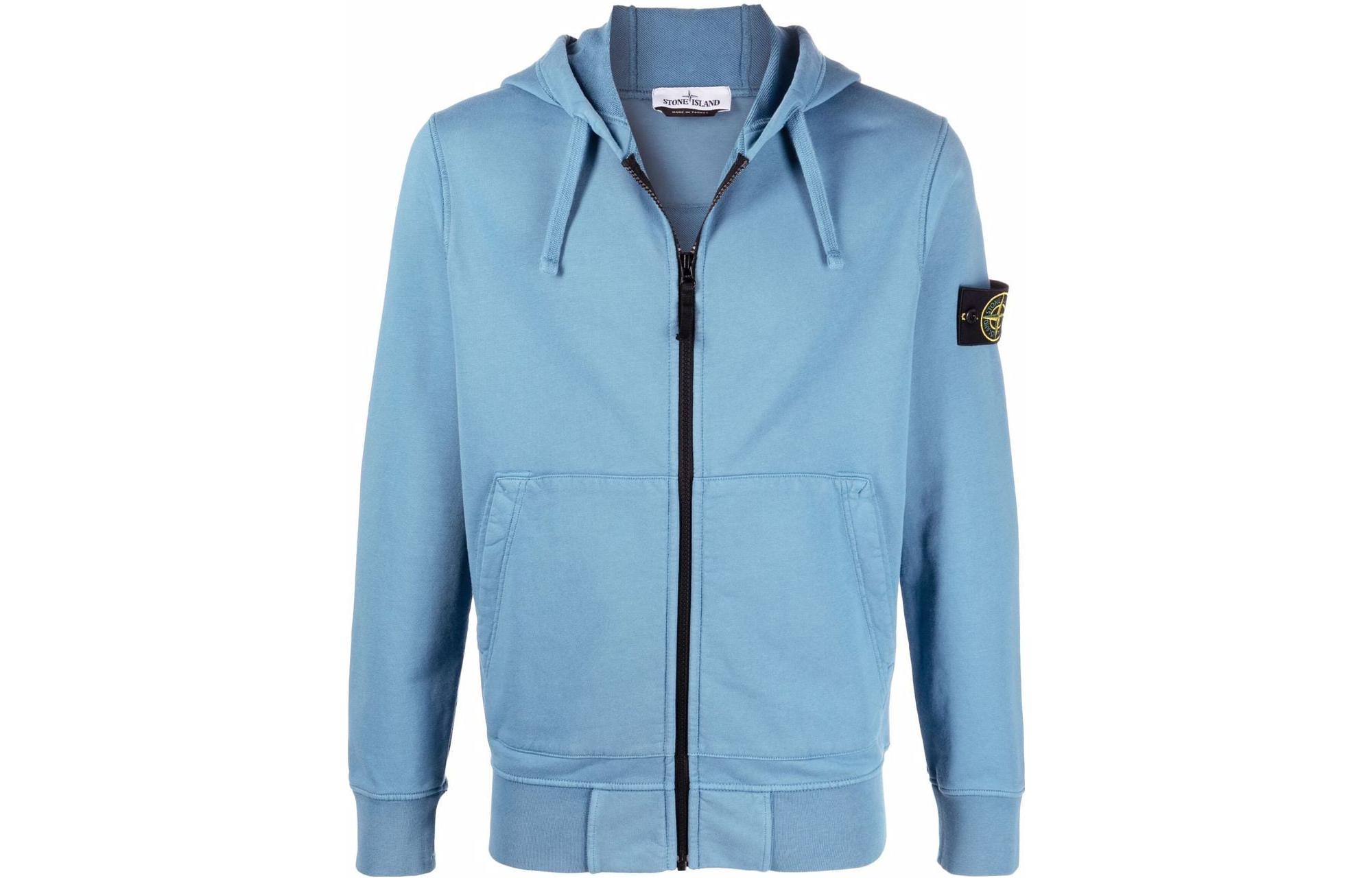 Stone Island SS22 Compass Badge Cotton Zip Hoodie Men’s Misty Blue 761564251-V0046