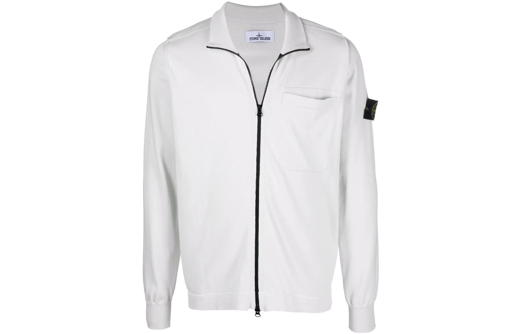 Stone Island SS22 Compass Badge Knit Zip Jacket White 7615542B2-V0003