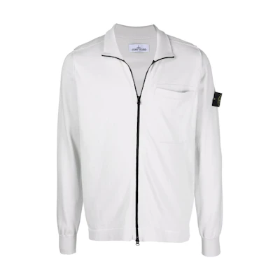 Stone Island SS22 Compass Badge Knit Zip Jacket White 7615542B2-V0003