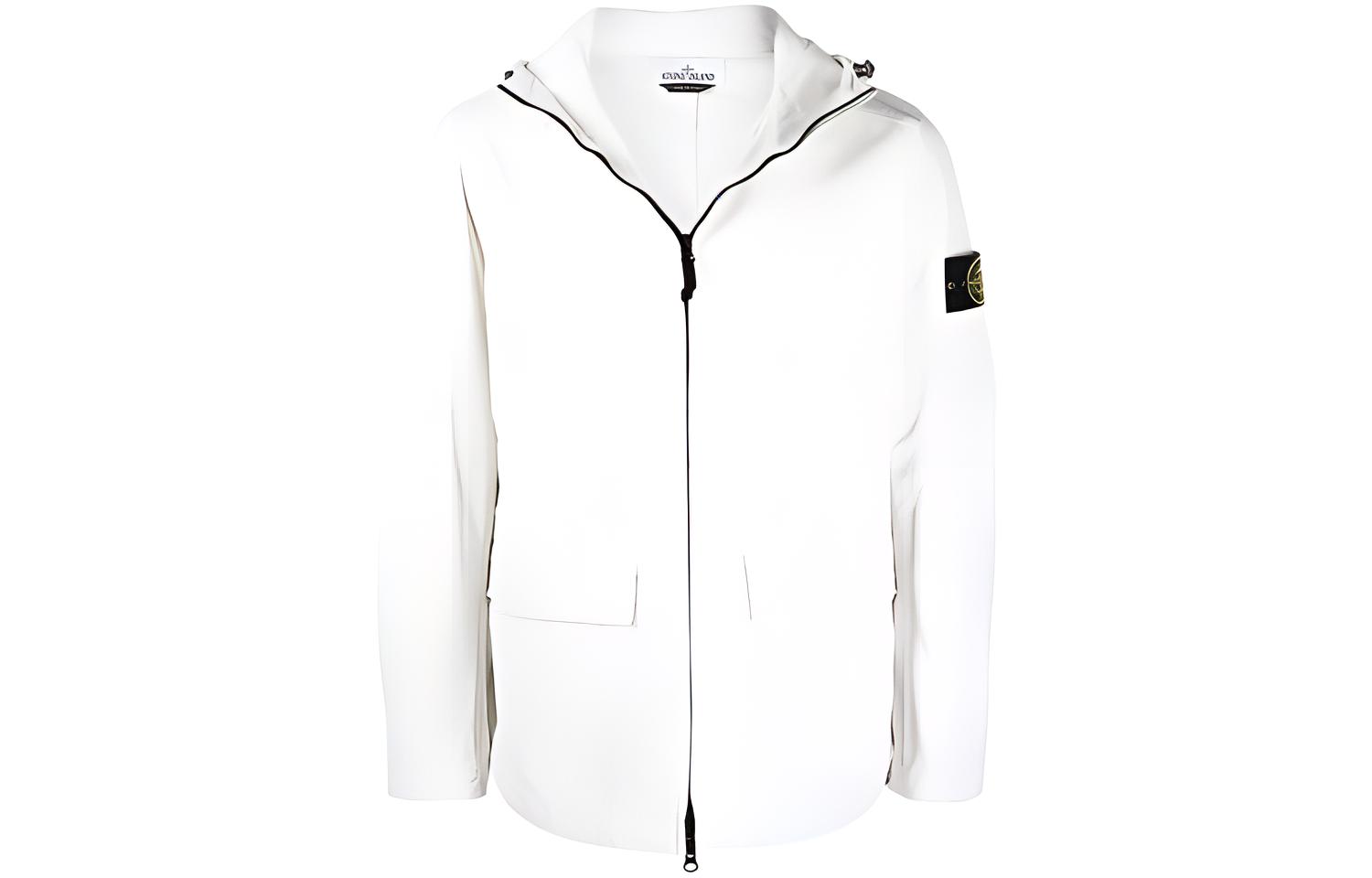 Stone Island SS22 Compass Badge Zip Hoodie Jacket White 761540833-V0003