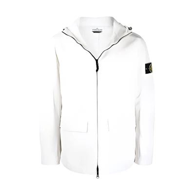 Stone Island SS22 Compass Badge Zip Hoodie Jacket White 761540833-V0003