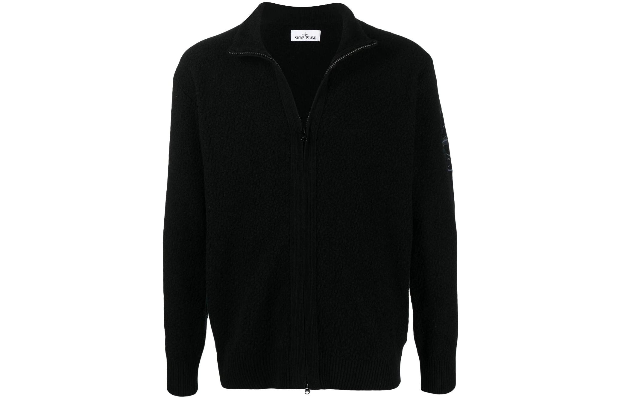 Stone Island SS22 Compass Logo Knit Zipper Jacket Black 7615531B5-V0029