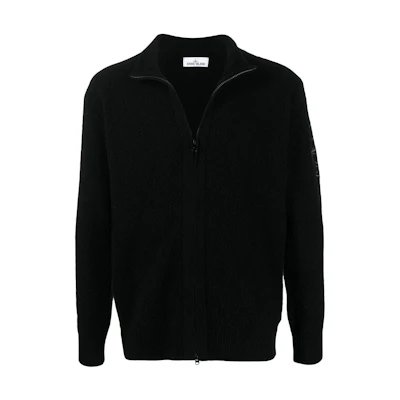Stone Island SS22 Compass Logo Knit Zipper Jacket Black 7615531B5-V0029