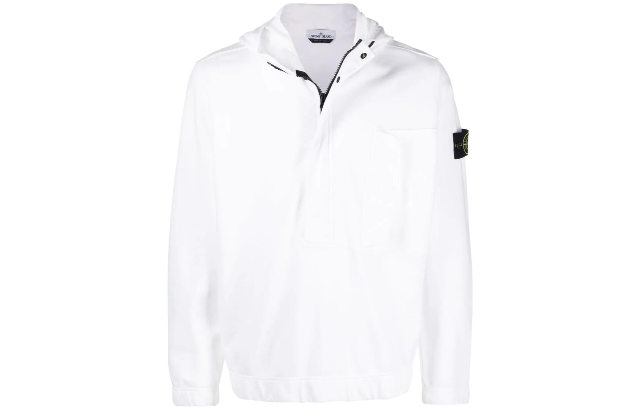 Stone Island SS22 Compass Logo White Hoodie Jacket Long Sleeve 761562051-V0001