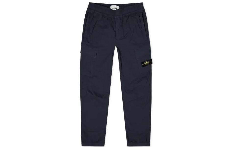 Stone Island SS22 Compass Patch Navy Blue Casual Cargo Pants Mens. 761531303-V0020