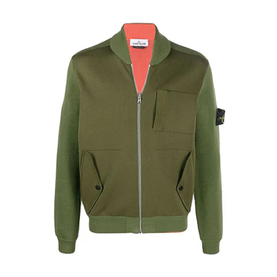 Stone Island SS22 Compass Patch Zip Pocket Sweatshirt Military Green 7615507D1-V0058