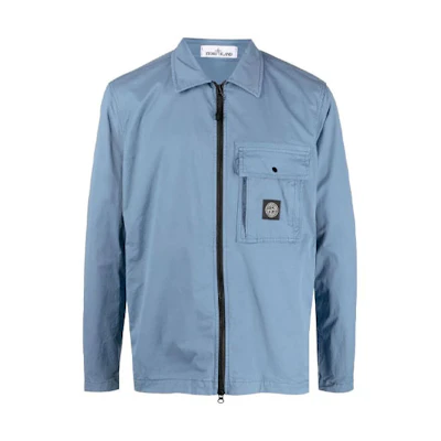 STONE ISLAND SS22 Compass Pocket Zip Jacket Misty Blue Outerwear 761510419-V0046