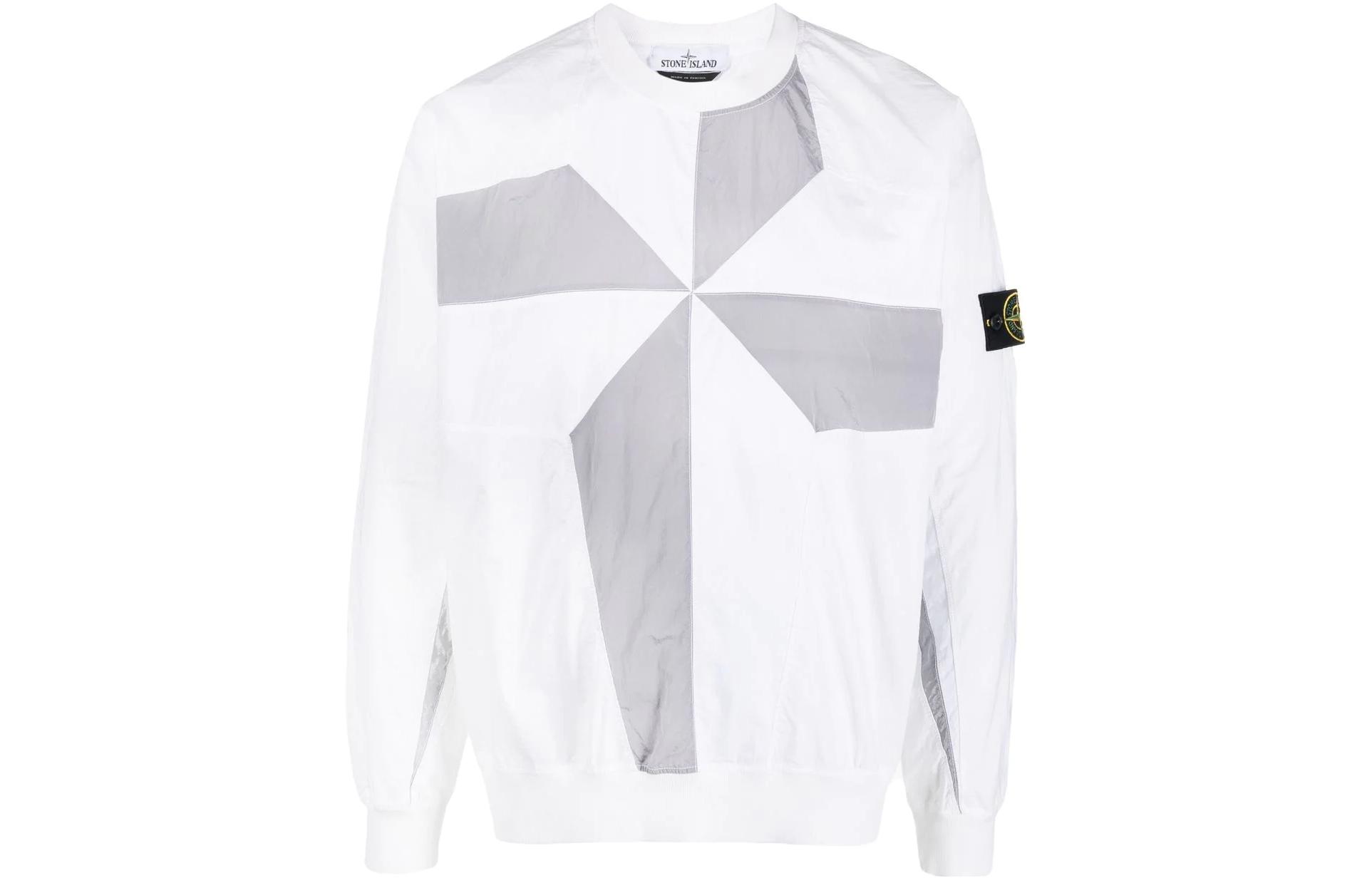 Stone Island SS22 Compass Windmill Patch Crewneck Sweatshirt White 761560254-V0001