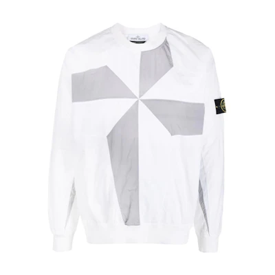 Stone Island SS22 Compass Windmill Patch Crewneck Sweatshirt White 761560254-V0001