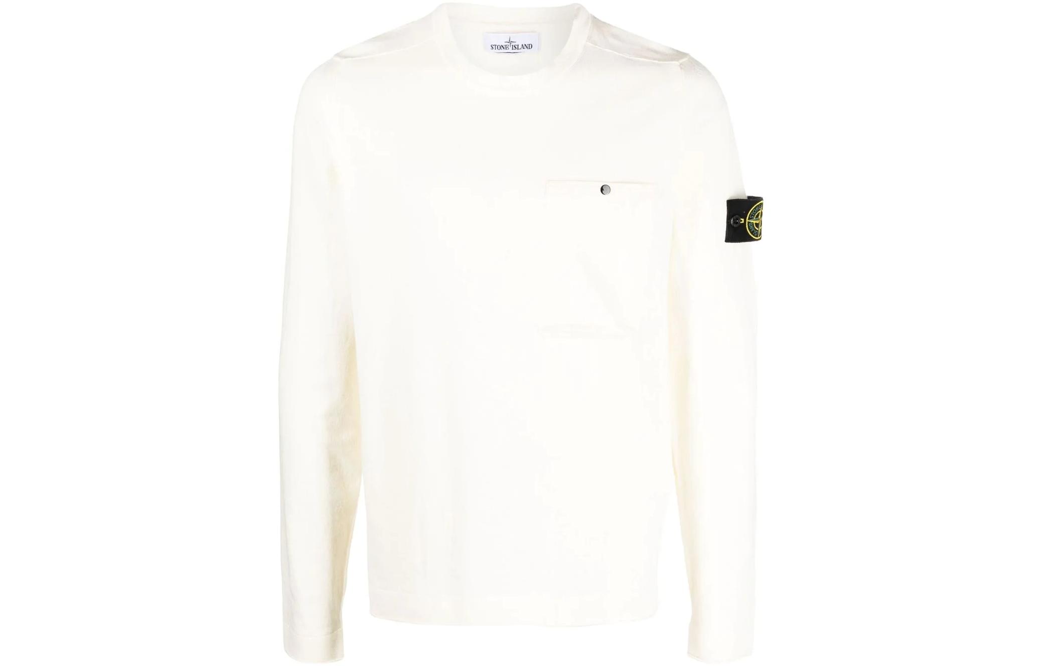 Stone Island SS22 Crewneck Sweatshirt Cream with Logo Patch 7615517B8-V0099