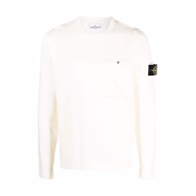 Stone Island SS22 Crewneck Sweatshirt Cream with Logo Patch 7615517B8-V0099