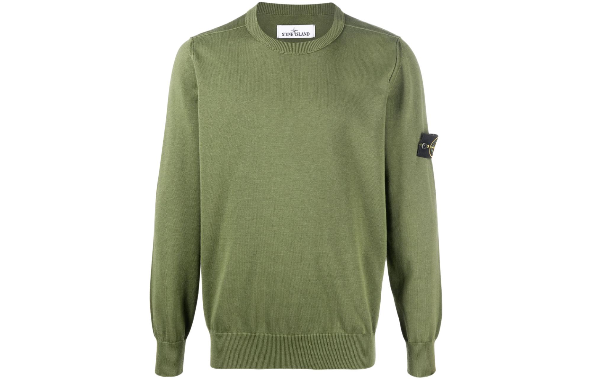 Stone Island SS22 Embroidered Pullover Knit Sweater Military Green Men 7615540B2-V0058