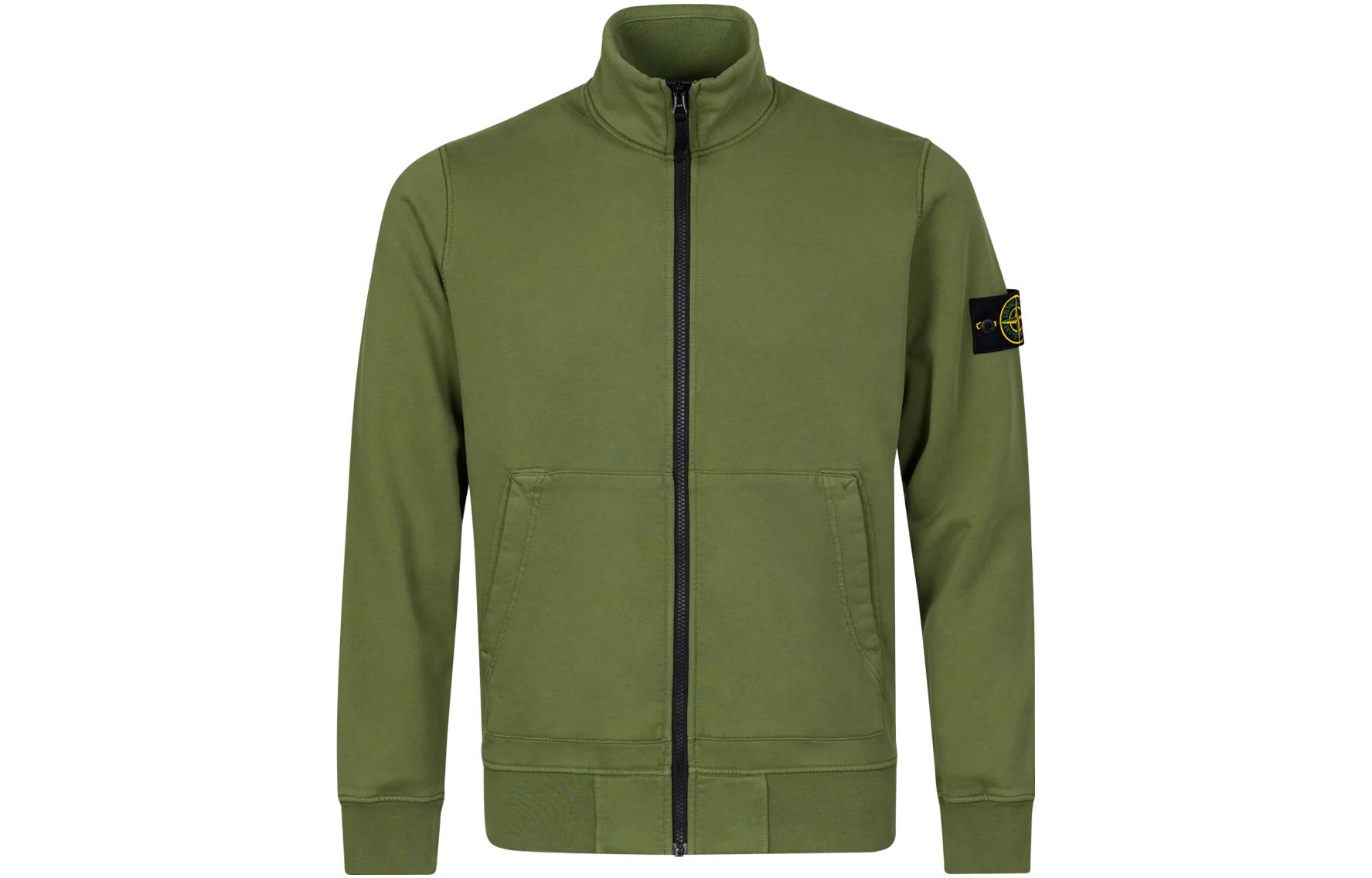 Stone Island SS22 Green Plain Stand Collar Jacket with Logo Patch 761564351-V0058