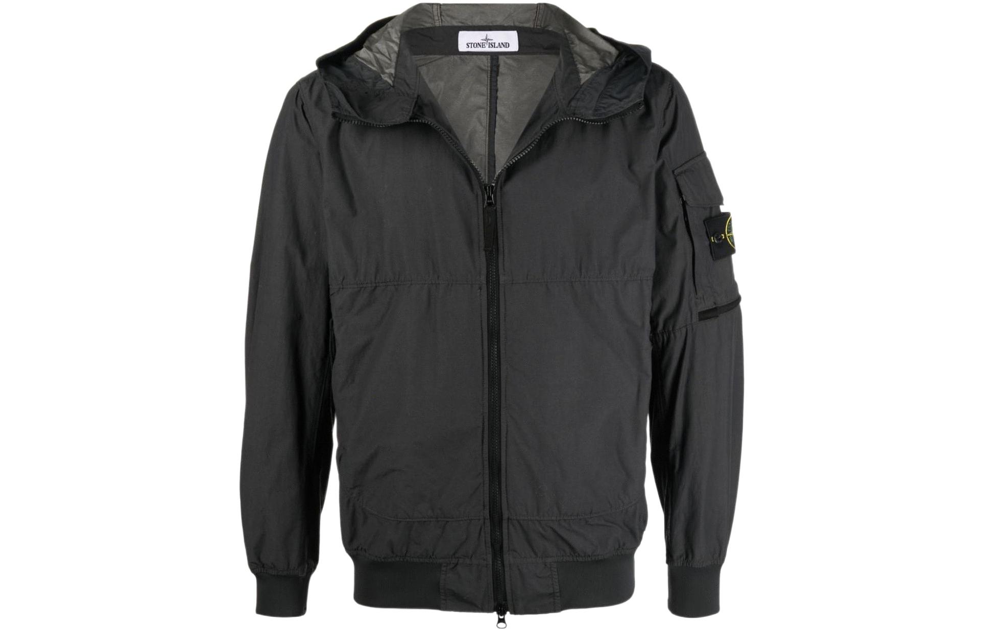 Stone Island SS22 Grey Badge Logo Zip-Up Hoodie Jacket for Men 761540632-V0065