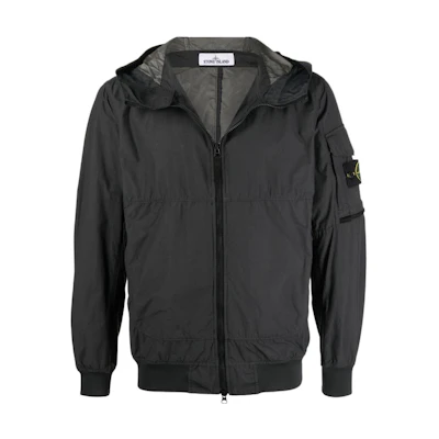 Stone Island SS22 Grey Badge Logo Zip-Up Hoodie Jacket for Men 761540632-V0065