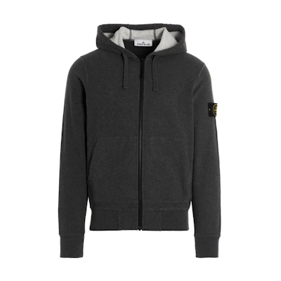 Stone Island SS22 Grey Logo Patch Zip-Up Hoodie Long Sleeve Sweater 771564220-V0M67