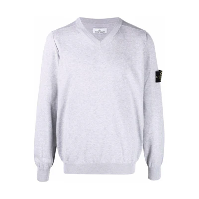 Stone Island SS22 Grey V-Neck Compass Badge Pullover Long-Sleeve Sweatshirt 7615541B2-V0M67
