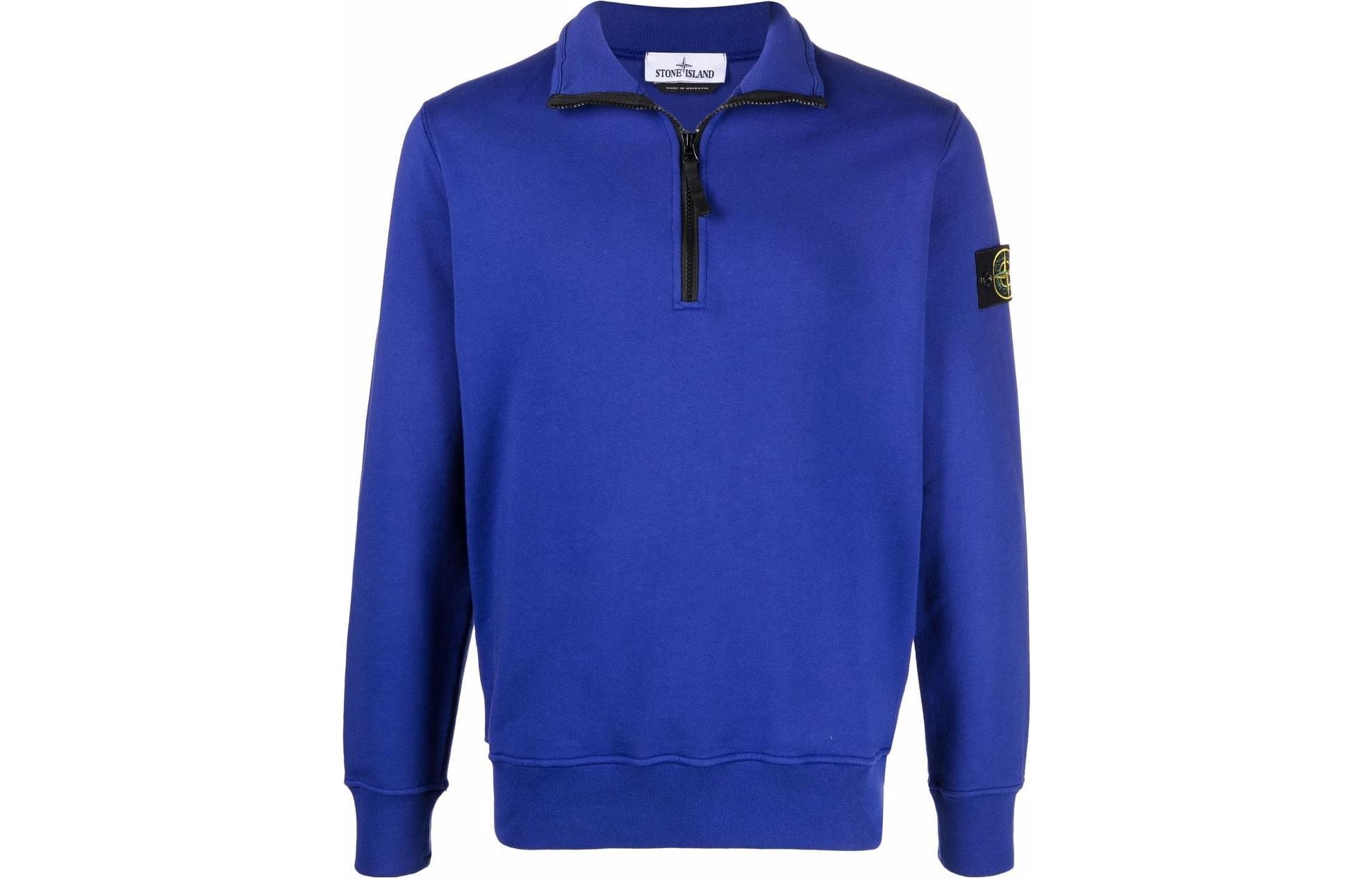 Stone Island SS22 Half-Zip Logo Patch Sweatshirt Jacket Blue 761561951-V0022