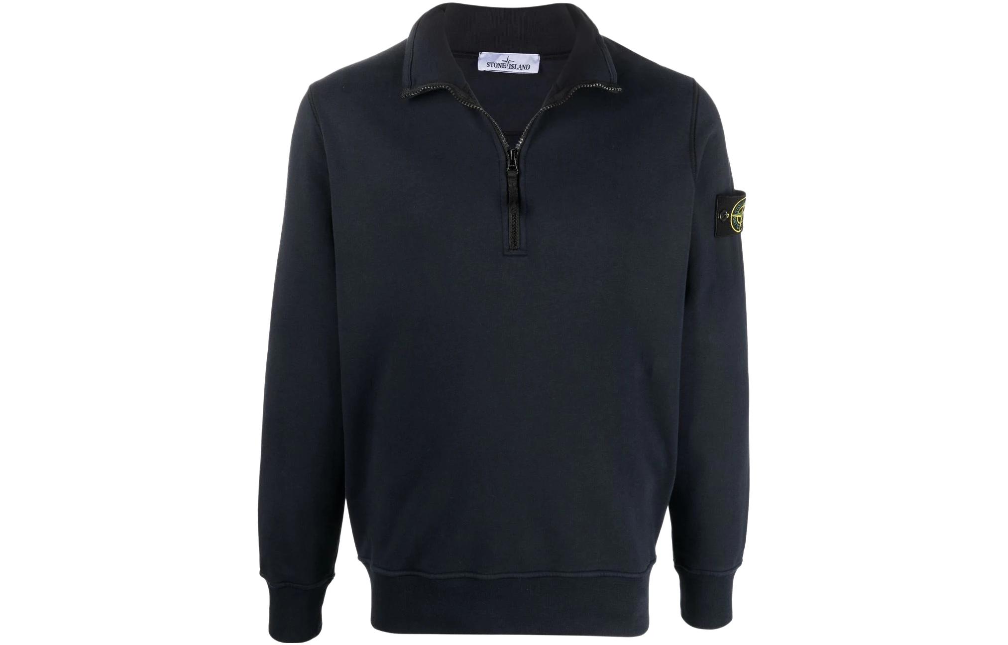 Stone Island SS22 Half-Zip Logo Patch Sweatshirt Navy Blue ( Fit) 761561951-V0020
