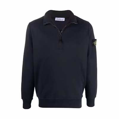Stone Island SS22 Half-Zip Logo Patch Sweatshirt Navy Blue ( Fit) 761561951-V0020