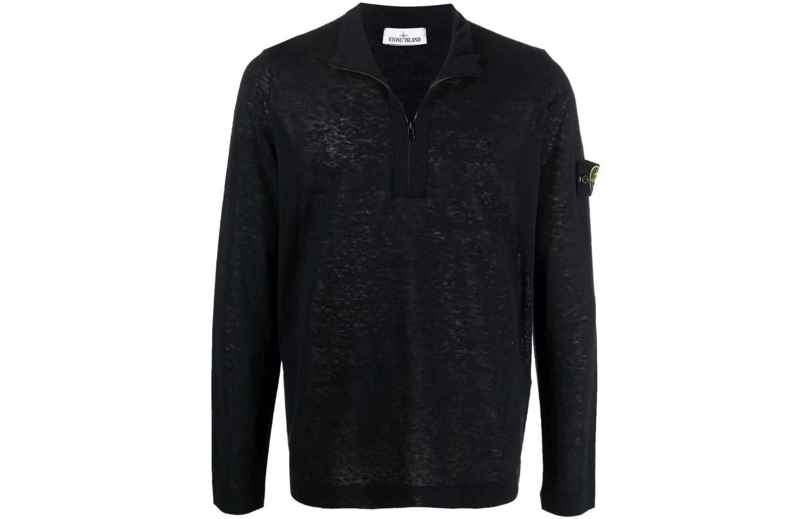 Stone Island SS22 Half-Zip Pullover Black Sweatshirt with Logo Patch for Men 7615536B3-V0029