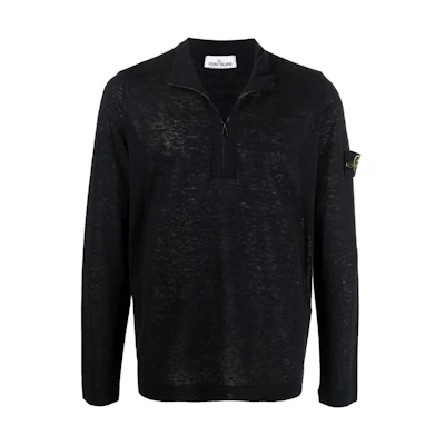 Stone Island SS22 Half-Zip Pullover Black Sweatshirt with Logo Patch for Men 7615536B3-V0029
