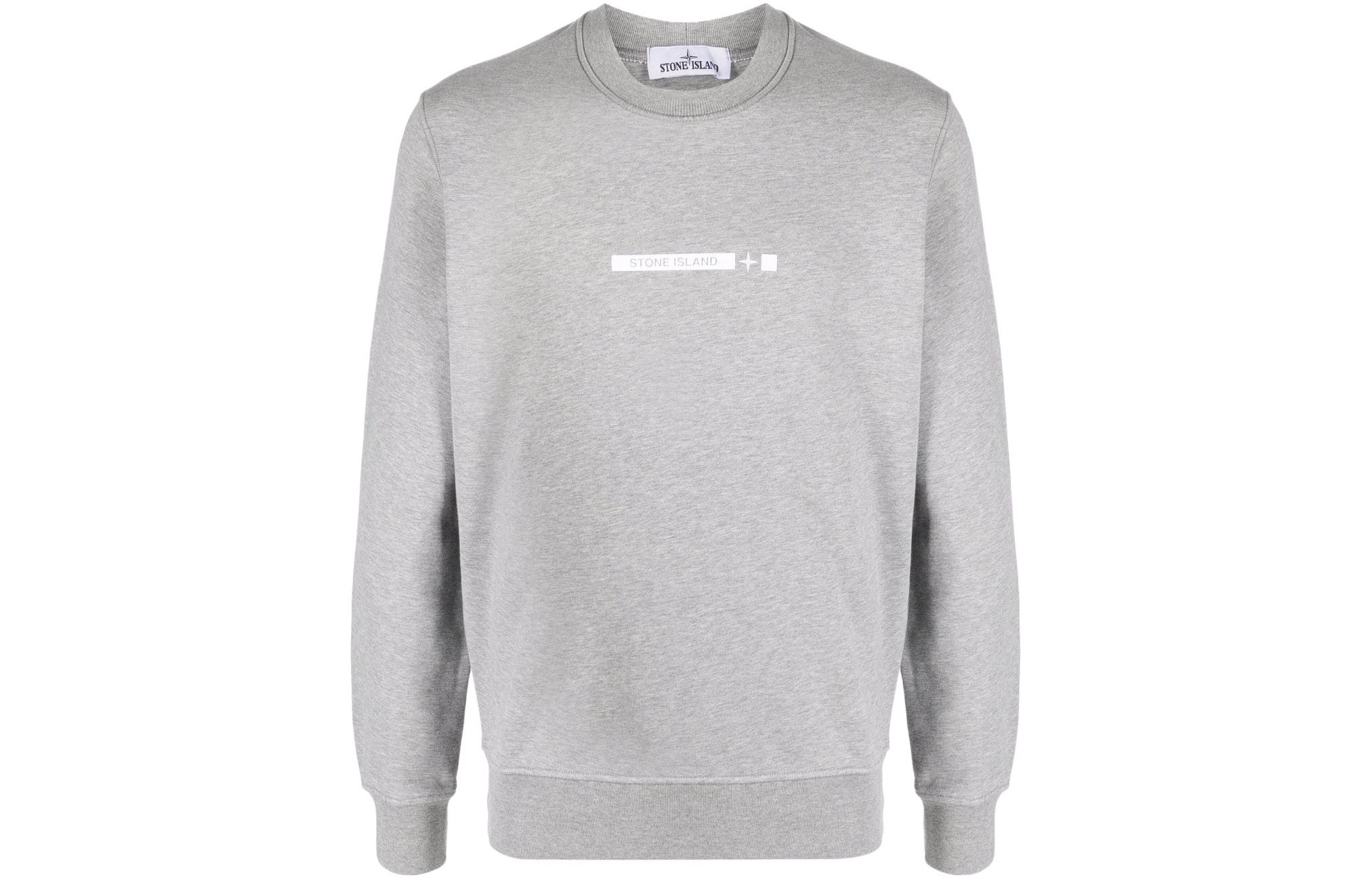 Stone Island SS22 Letter Logo Print Crewneck Pullover Sweatshirt Men Grey 761563085-V0M64