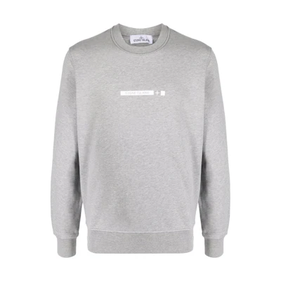 Stone Island SS22 Letter Logo Print Crewneck Pullover Sweatshirt Men Grey 761563085-V0M64