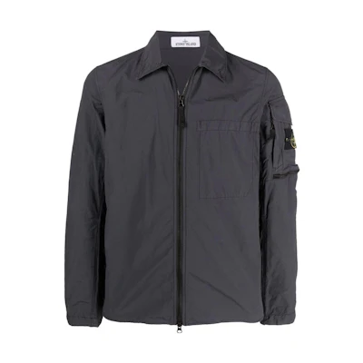 Stone Island SS22 Lightweight Logo Zip Jacket Mens - Charcoal Black 761510502-V0065
