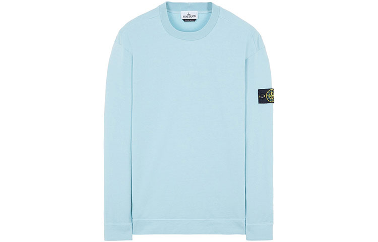 Stone Island SS22 Logo Badge Pullover Long Sleeve Sweatshirt Sky Blue Mens 761563750-V0044