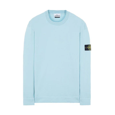 Stone Island SS22 Logo Badge Pullover Long Sleeve Sweatshirt Sky Blue Mens 761563750-V0044